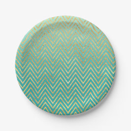 Prato De Papel Mint Green Dourada Glam Chevron Ombre