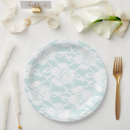 Prato De Papel Mint White Lace Rosas Floral