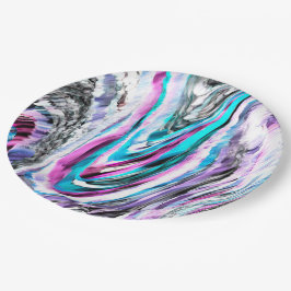 Prato De Papel misto de gradiente e chuviscado, ciano e rosa