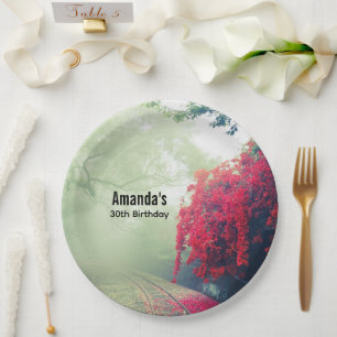 Prato De Papel Misty Railroad Tracks Foto Cênica Aniversário