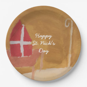 Prato De Papel Mitra engraçada da aguarela de Sinterklaas do dia