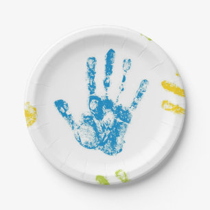 Prato De Papel Miúdos Handprints na pintura