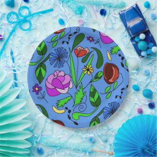 Prato De Papel Mixed Vibrant Floral Drawing Paper Plate