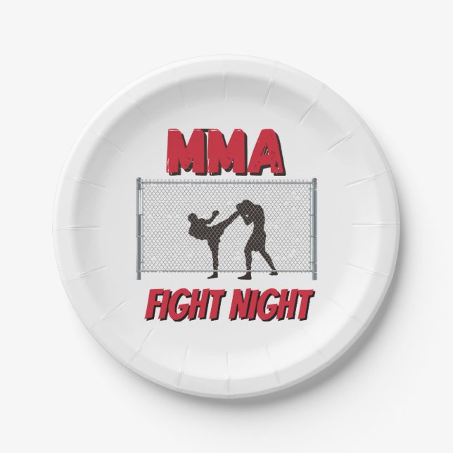 Prato De Papel MMA Fight Night text e Silhouette of Two Fighter (Frente)