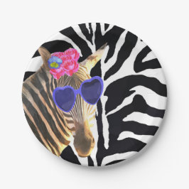 Prato De Papel Moça moderna da moda da selva zebra