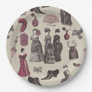 Prato De Papel moda feminina da era vitoriana toile bege