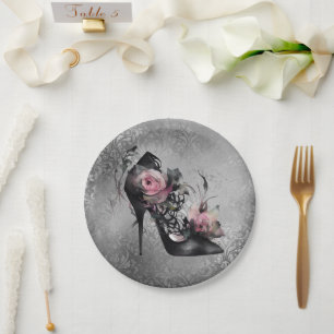 Prato De Papel Moda Gótica Stiletto Heel com Rosas Rosa Mauve