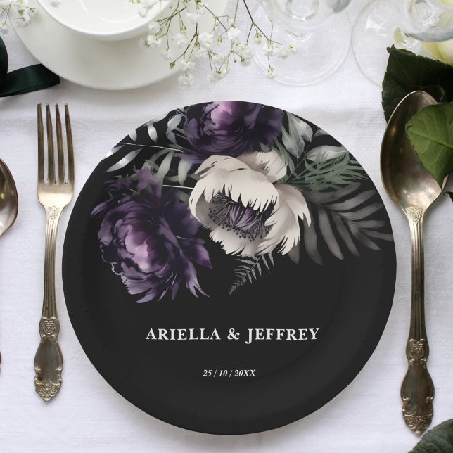 Prato De Papel Modelo de casamento elegante do mano escuro (Dark moody boho elegant wedding template paper plates personalized wedding tableware gothic theme)