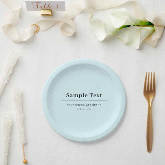 Prato De Papel Modelo de Texto Simples e Elegante | Azul Claro (Casamento)