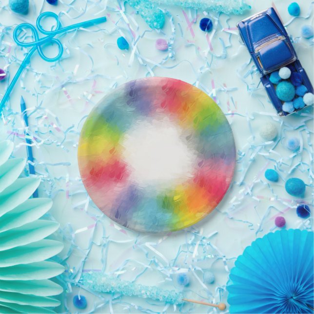 Prato De Papel Modelo Moderno Elegante e Tendência Cores Arco-Íri (Festa)