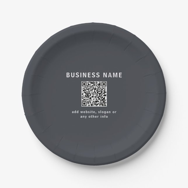 Prato De Papel Modelo Simples para o seu código QR | Cinza Escuro (Frente)