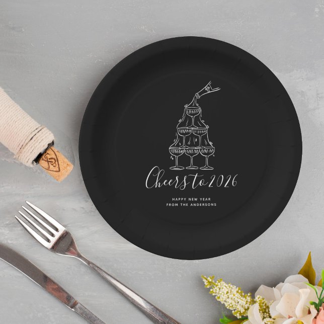Prato De Papel Modern Black New Years Eve Party Paper Plate (Criador carregado)