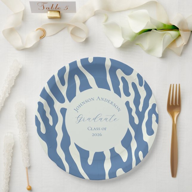Prato De Papel Modern blue and cream abstract Pattern graduation (Casamento)