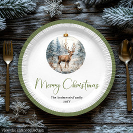 Prato De Papel Modern Boho Christmas Scene Botanical Dinner Plate