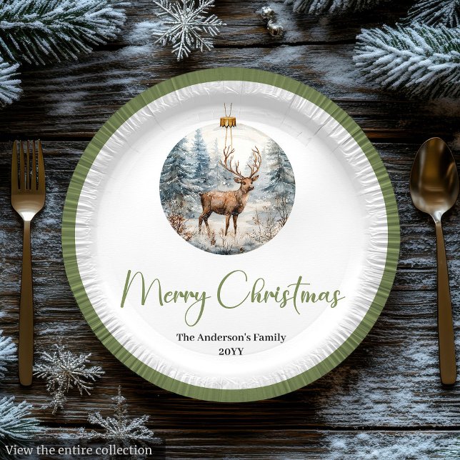 Prato De Papel Modern Boho Christmas Scene Botanical Dinner Plate (Modern Boho Christmas Scene Botanical Dinner Plates)