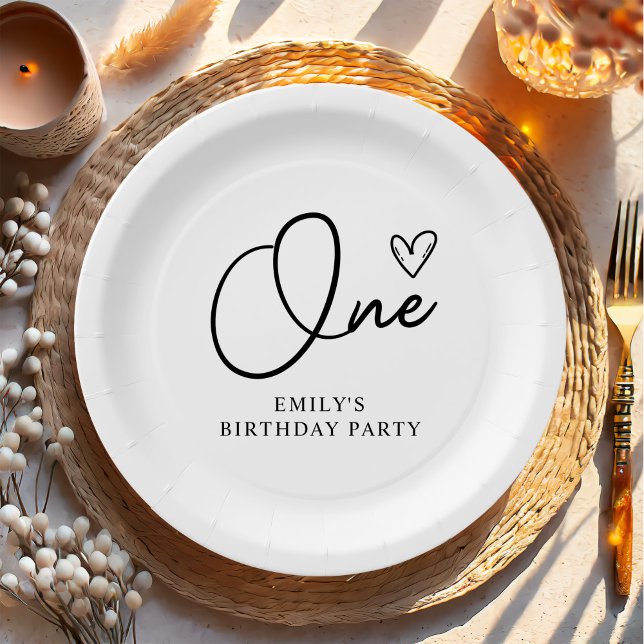 Prato De Papel Modern Boho One Heart First Birthday (Criador carregado)