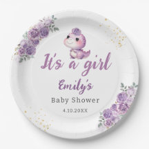 Modern Boho Watercolor Dinosaur purple floral girl