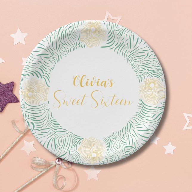 Prato De Papel Modern Chic Boho Floral Sweet 16 Festa de aniversá (Criador carregado)