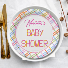 Prato De Papel Modern Colorful Plaid Baby Shower Theme