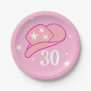 Prato De Papel Modern Cowgirl Western Hat Rosa 30 Aniversário