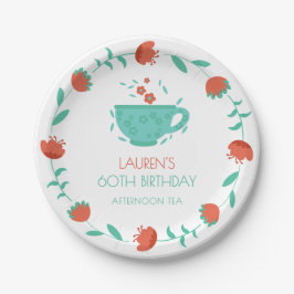 Prato De Papel Modern Floral Birthday - Tea Party Paper Plate