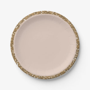 Prato De Papel Modern Glitter Rosa Dourado Blush Glam Sweet 16 Pa