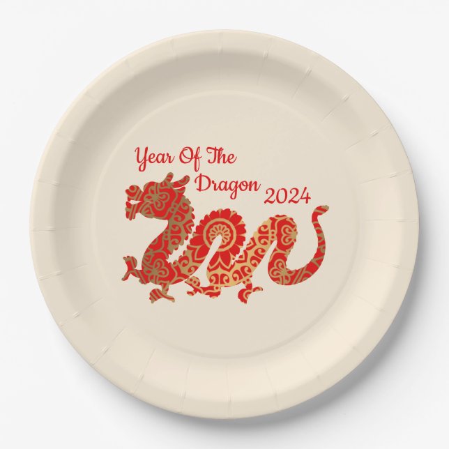 Prato De Papel Modern Mandala Dragon 2024 Ano Novo Chinês (Frente)