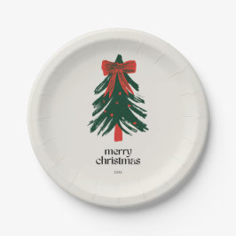 Prato De Papel Modern Merry Christmas Painting Tree Holiday