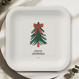 Prato De Papel Modern Merry Christmas Painting Tree Holiday