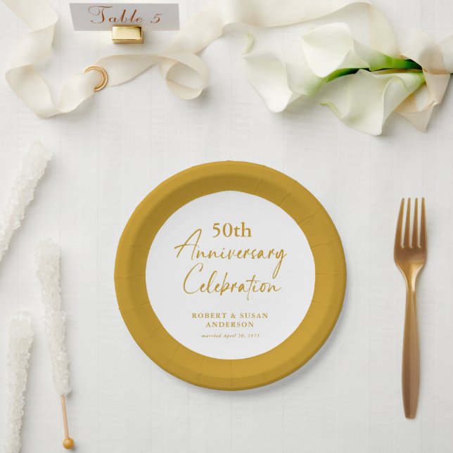 Prato De Papel Modern Minimal 50th Wedding Anniversary (Casamento)