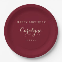 Modern Minimalist Maroon Birthday
