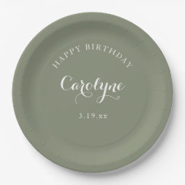 Prato De Papel Modern Minimalist Sage Green Birthday 
