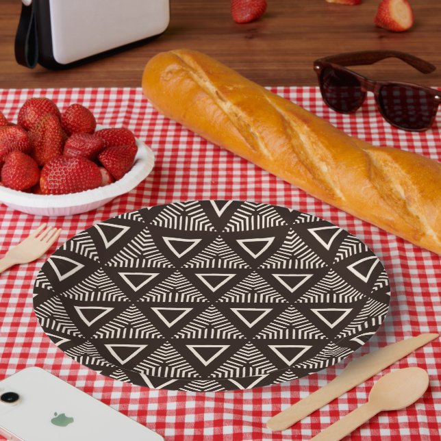 Prato De Papel Modern Mud Cloth Geometric Decorative Paper Plates (Piquenique)