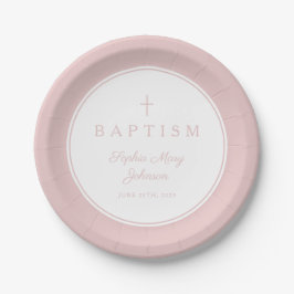 Prato De Papel Modern Pink Religious Cross Girl Baptism
