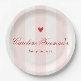 Prato De Papel Modern Pink Stripe Heart Valentine Baby Shower