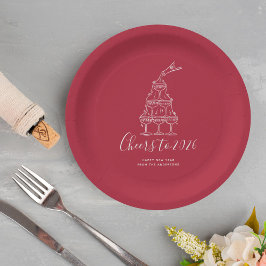 Prato De Papel Modern Red New Years Eve Party Paper Plate