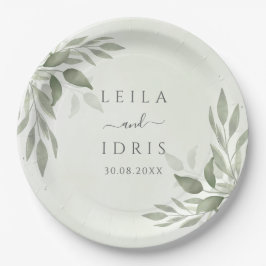 Prato De Papel Modern Sage Greenery Wedding Paper Plates