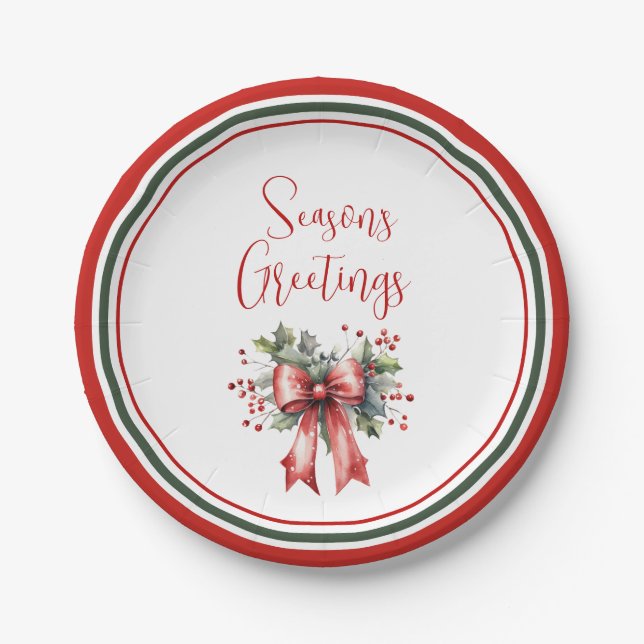 Prato De Papel Modern Seasons Saudações Script Holly Arco (Frente)