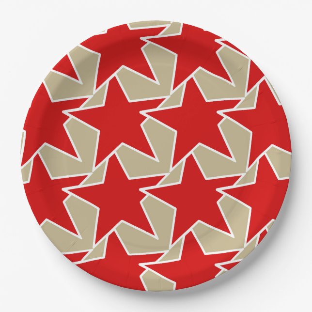 Prato De Papel Modern Star Geométrico - vermelho profundo e estic (Frente)