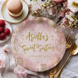 Prato De Papel Modern sweet 16 pink gold balloons