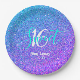 Prato De Papel Modern Sweet 16 Teal Purple Glitter Personalizado
