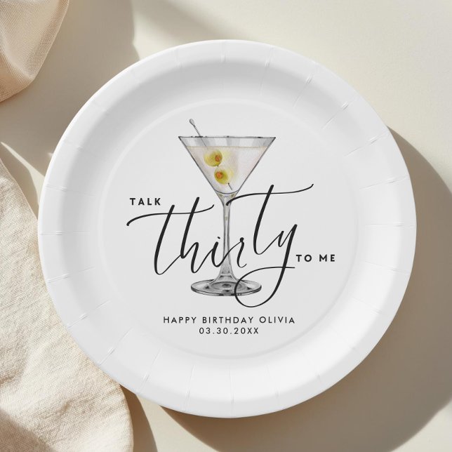 Prato De Papel Modern “Talk Thirty to Me” Martini Glass 30th (Criador carregado)