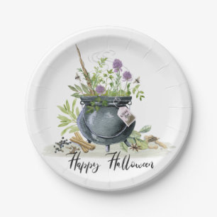 Prato De Papel Modern Vintage - receita de caldeirão de Halloween