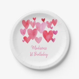 Prato De Papel Modern Watercolor Heart Aniversário