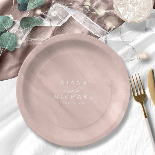 Prato De Papel Modern Watercolor Wedding Rosa Dourado ID816