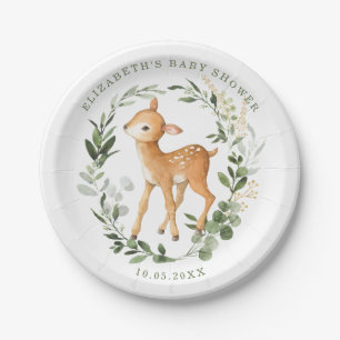 Prato De Papel Modern Woodland Baby Deer Watercolor Verde Dourado