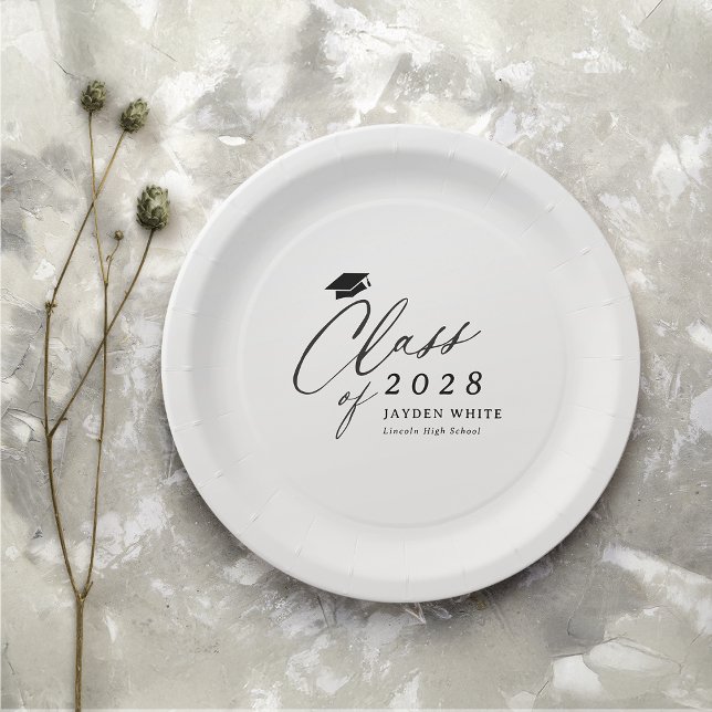 Prato De Papel Moderna Caligrafia Classe Simples do Formando 2025 (Modern Calligraphy Simple Class of 2025 Graduate Paper Plates)