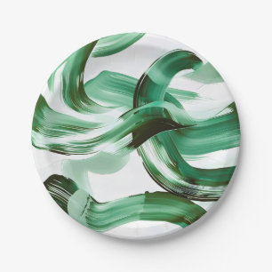 Prato De Papel Moderno Abstrato de Traços de Pincel Verde Minimal