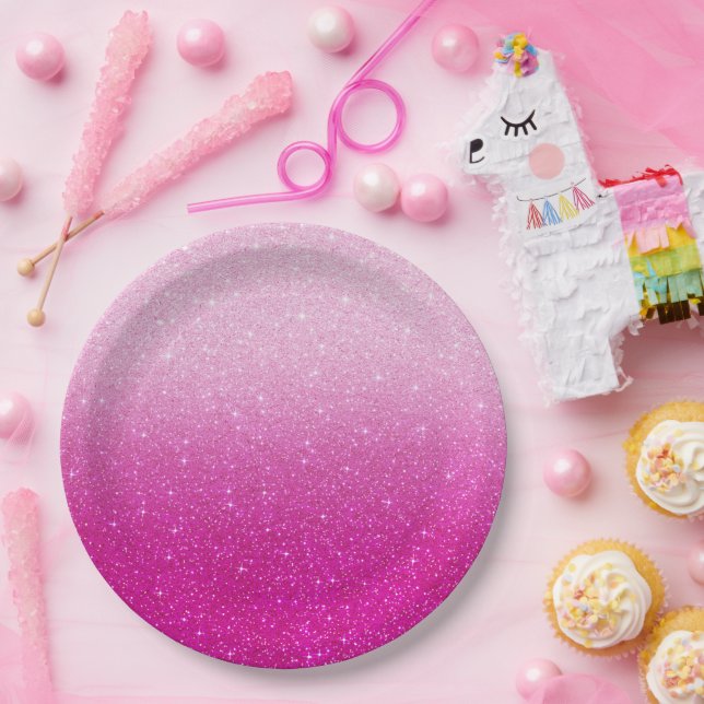 Prato De Papel Moderno cor-de-rosa - padrão brilhante ombre (Festa)