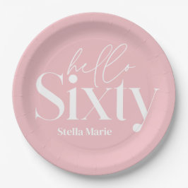 Prato De Papel Moderno e mínimo tipografia feminina rosa 60º aniv